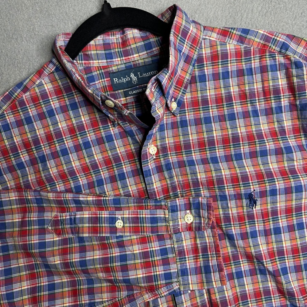 Ralph Lauren Mens Classic Fit Plaid Button Down Shirt Long Sleeve L‎